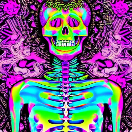 Prompt: vaporwave skeleton with psychedelic background n-9 H- 1024