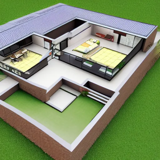 Image similar to 2D image of a house set against a 3D grid