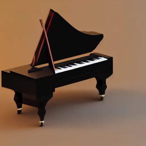 Image similar to an isometric low - poly 3 d render of a grand piano, soft lighting