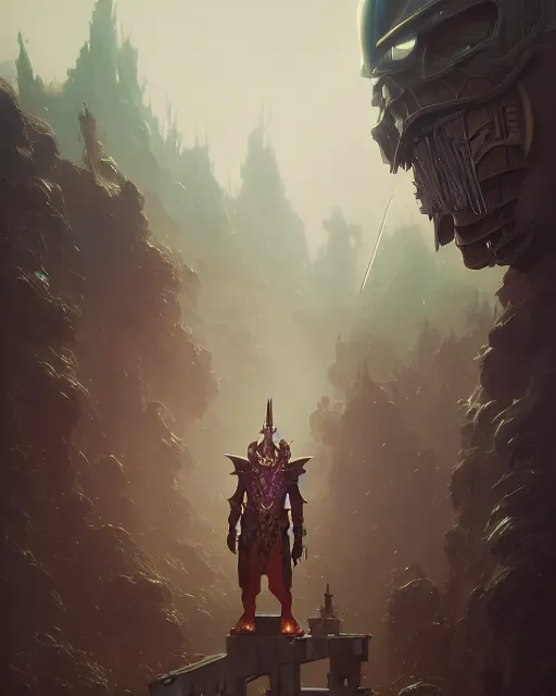 Prompt: highly detailed surreal vfx portrait of a villain wearing ridiculously oversized armor, stephen bliss, unreal engine, greg rutkowski, loish, rhads, beeple, makoto shinkai and lois van baarle, ilya kuvshinov, rossdraws, tom bagshaw, alphonse mucha, global illumination, detailed and intricate environment