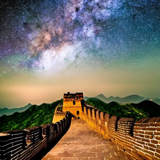 Prompt: Great Wall of China under the Milky Way.