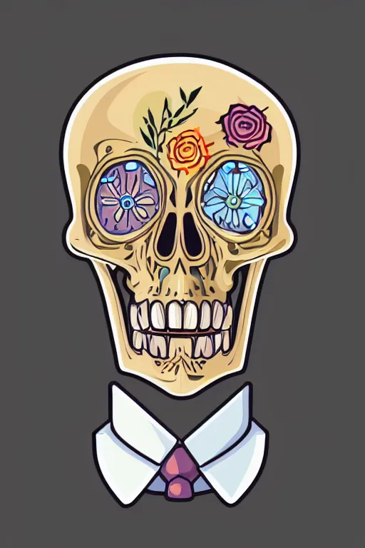 Image similar to A portrait of a skeleton in a suit, sticker, colorful, illustration, highly detailed, smooth and clean vector curves, no jagged lines, vector art, smooth