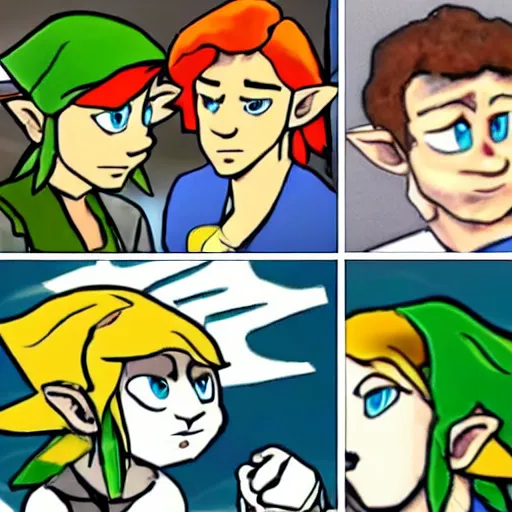 Image similar to a fusion of Link from the Legend of Zelda series and Mark Zuckerberg