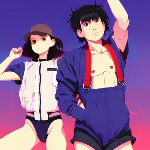 Prompt: a beautiful boyish natalie portman gravure model, wearing oversized mayan bomber jacket and leotard with overalls, bulky poofy bomber jacket with mesoamerican patterns, mesoamerican street fashion, gapmoe yandere grimdark, trending on pixiv fanbox, painted by greg rutkowski makoto shinkai takashi takeuchi studio ghibli, akihiko yoshida