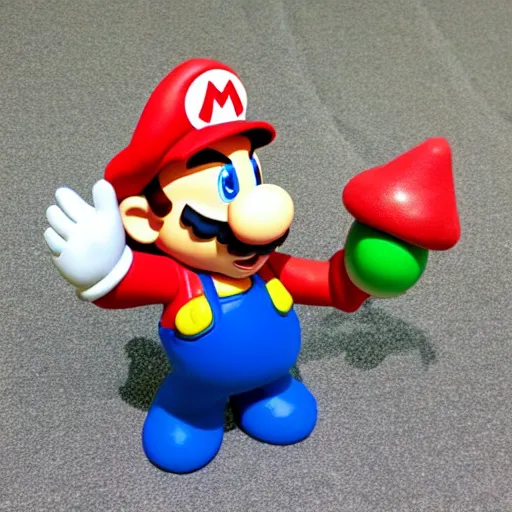 Image similar to claymation mario in a gnome costume, nintendo, mushrooms