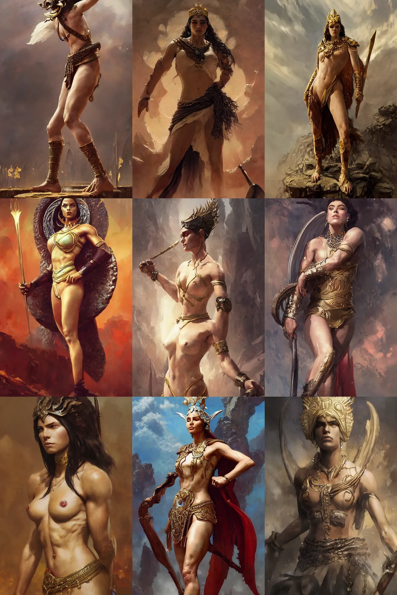 Prompt: An epic fantasy character art full portrait of a goddess at the first olympics, by Greg Rutkowski, Frank Frazetta, Boris Vallejo, olympus, Exquisite detail, post-processing, masterpiece, cinematic