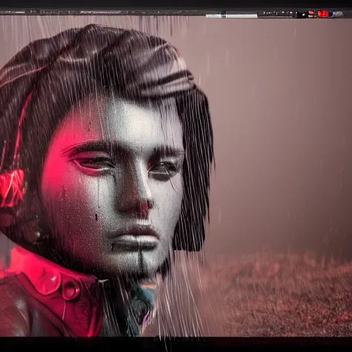 Image similar to leather jacket, cartoon portrait made out of rain, exhaling smoke, realistic, highly detailed, splashes of neon, rendered in octane, unreal engine, beautiful, trending on artstation