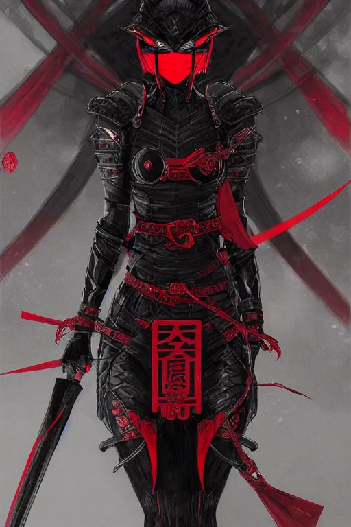 Image similar to portrait Ninja gaiden girl, armored black and red ninja wardrobe, in ruin japanese rainny temple night, ssci-fi and fantasy, intricate and very very beautiful and elegant, highly detailed, digital painting, artstation, concept art, smooth and sharp focus, illustration, art by tian zi and WLOP and alphonse mucha