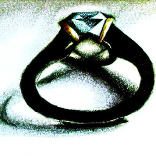 Prompt: graphite sketch of engagement ring with two smaller diamonds outside and one bigger diamond in the middle, realistic, hyper detailed, concept art, victorian, multiple angles
