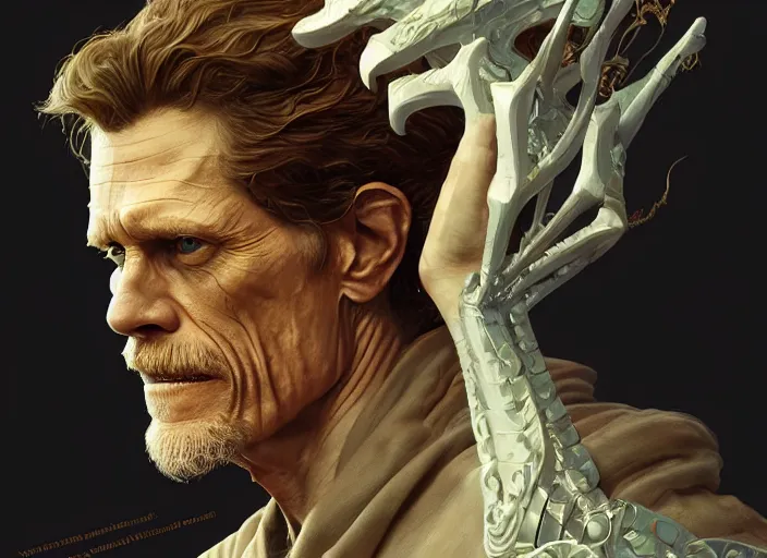 Image similar to williem dafoe as oscar diggs, intricate, d & d, fantasy, art nouveau, digital painting, trending on artstation, sharp focus, illustration, concept design, global illumination, ray tracing, art by artgerm and greg rutkowski and ruan jia