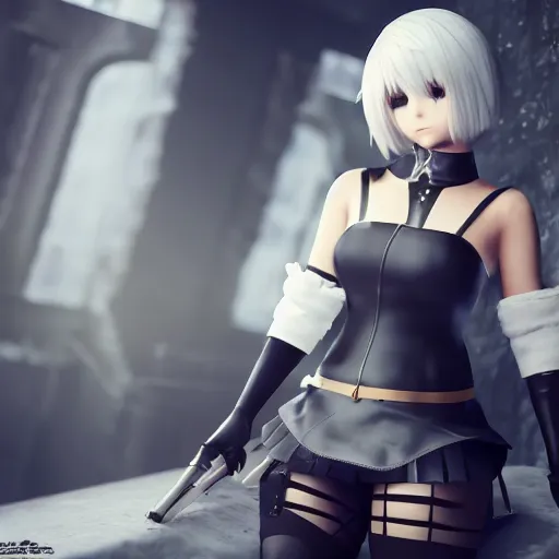 Prompt: 2B from Nier Automata wearing short clothes, art station, trending, editor’s pickup, cinematic lighting, 4k,