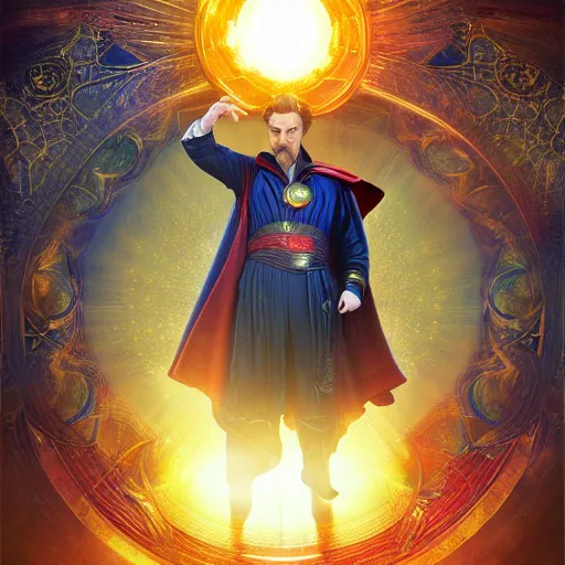 Image similar to donald trump as doctor strange, radiant light, caustics, heroic, bright iridescent light, by gaston bussiere, bayard wu, greg rutkowski, maxim verehin