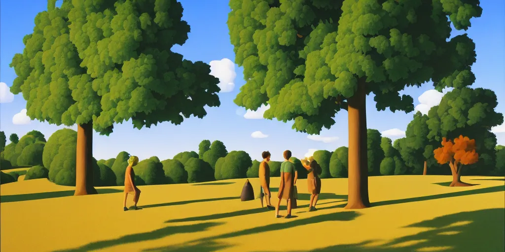 Image similar to silly, in the forest, blue sky, summer evening, kenton nelson