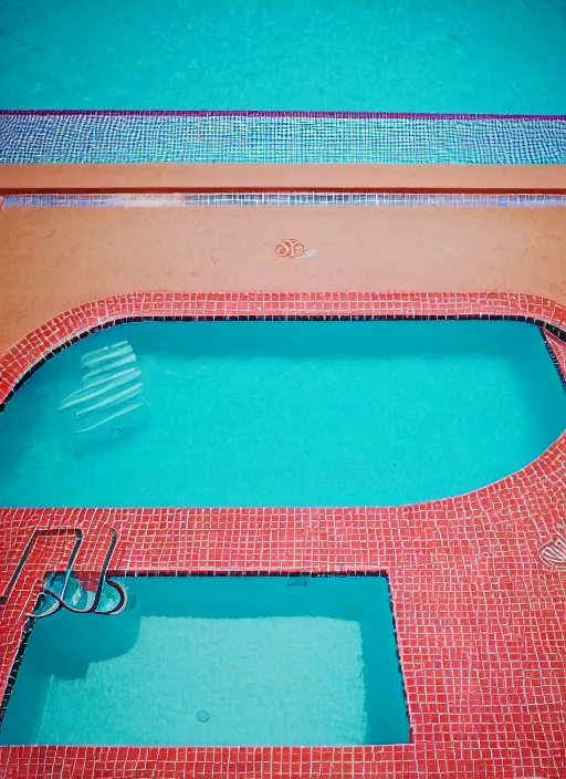 Image similar to photograph of a swimming pool in the style of wes anderson, 5 0 mm, pentax, film