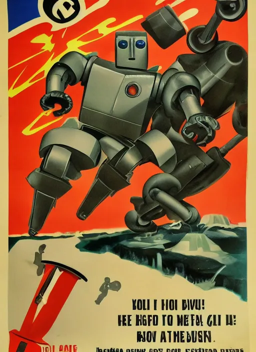 Image similar to wwii propaganda poster about robots attacking