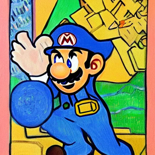 Prompt: portrait of super mario from Nintendo, painted by Vincent van gogh