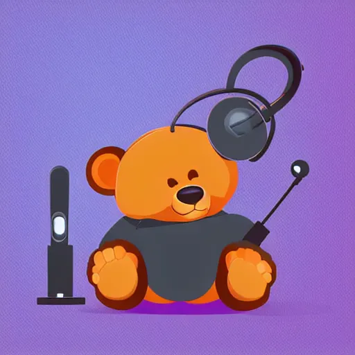 Image similar to podcast vector logo of cute cuddly bear listening to music, podcast, microphone, melodic, dreamy, isometric, adorable, octane render, golden ratio, 4k UHD, iconic design