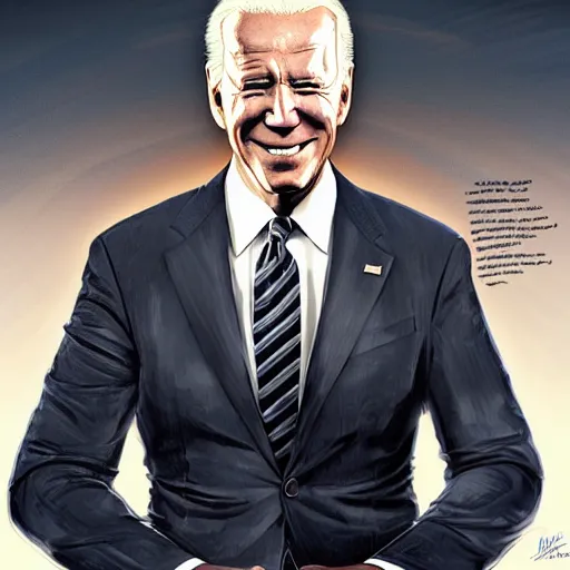 Image similar to joe biden character portrait, concept art, intricate details, highly detailed photorealistic portrait in the style of adam hughes, seseon yoon, artgerm and warren louw