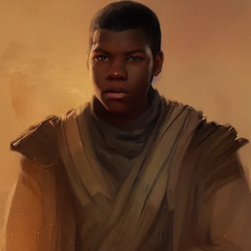 Image similar to portrait of a man by greg rutkowski, young jedi kinght that looks like john boyega, wearing jedi robes, star wars expanded universe, he is about 3 0 years old, highly detailed portrait, digital painting, artstation, concept art, smooth, sharp foccus ilustration, artstation hq