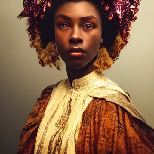 Image similar to kodak portra 4 0 0, 8 k, artstation, soft light, volumetric lighting, highly detailed, britt marling style 3 / 4 portrait photography of a beautiful woman pre - raphaelite, inspired by thandiwe muriu, royal woman wearing ornate art nouveau orchid headdress, realistic, refined, highly detailed