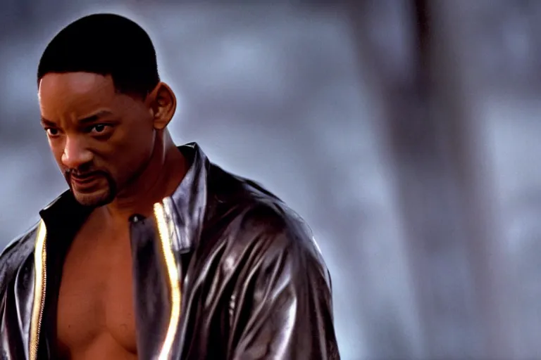 Image similar to cinematic still of will smith in Blade (2001), XF IQ4, f/1.4, ISO 200, 1/160s, 8K, RAW, dramatic lighting, symmetrical balance, in-frame
