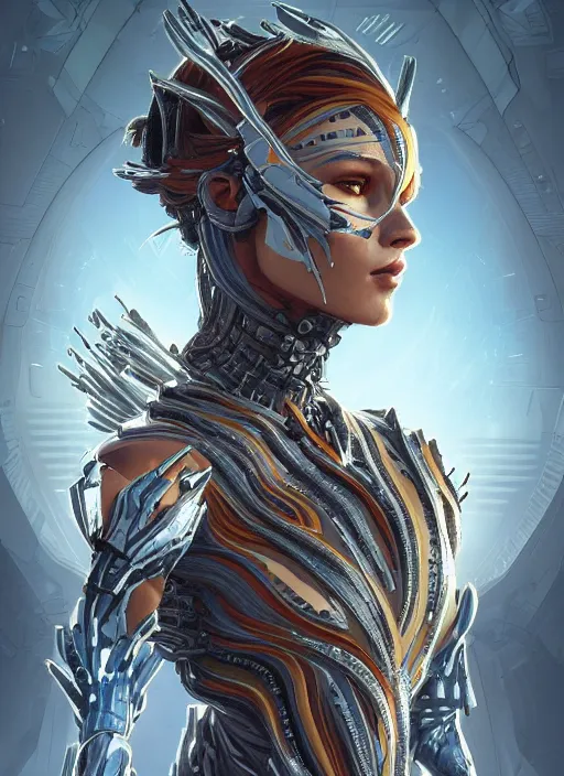 Image similar to symmetry!! portrait of adamantium alien in the style of horizon zero dawn, machine face, intricate, elegant, highly detailed, digital painting, artstation, concept art, smooth, sharp focus, illustration, art by artgerm and greg rutkowski and alphonse mucha, 8 k