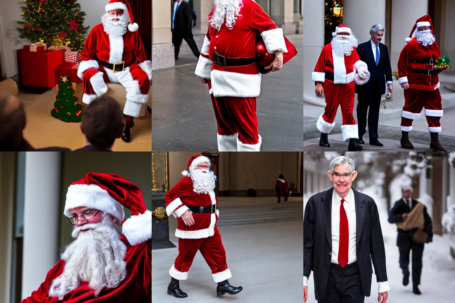 Prompt: Jerome Powell dressed as Santa Claus