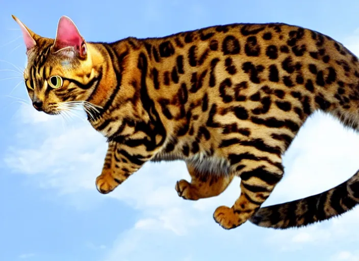 Prompt: bengal cat skydiving