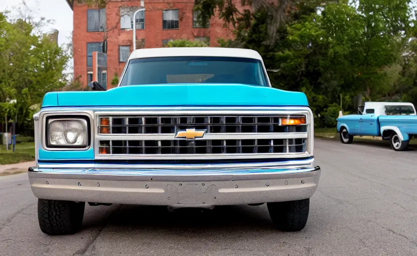 Image similar to Chevy 1974 c20 pickup truck parked on the street, Car shot, dslr photo