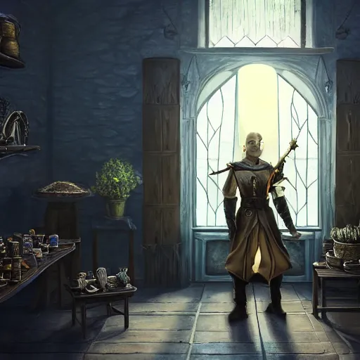 Prompt: the elder scrolls vi majestic gracious high elf merchant portrait, indoors rustic clothing shop, painted, dark room, one point of light coming through the window, atmospheric lighting, painted, intricate, volumetric lighting, beautiful, golden hour, sharp focus, ultra detailed, by mark kent, jordan lamarre - wan, igor kieryluk, maxim verehin, miranda meeks