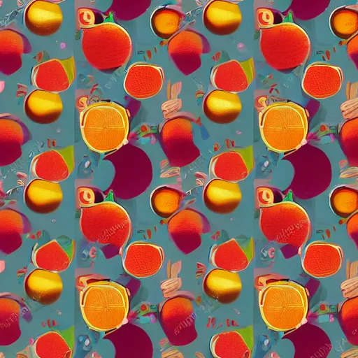 Prompt: repeating wallpaper pattern of fruit. Cinematic, volumetric lighting. Scene from 1971 film Willy Wonka & the Chocolate Factory