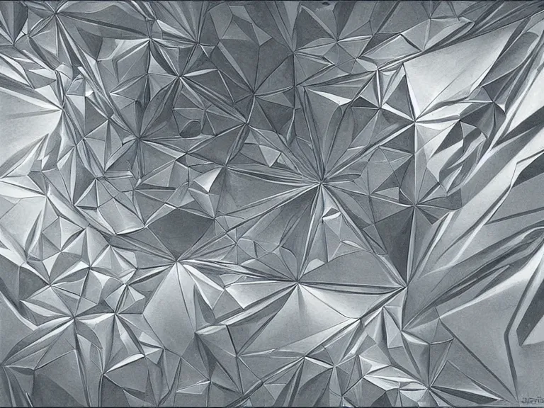 Image similar to a geometric drawing of aluminum foil painted by greg rutkowski and albert bierstadt