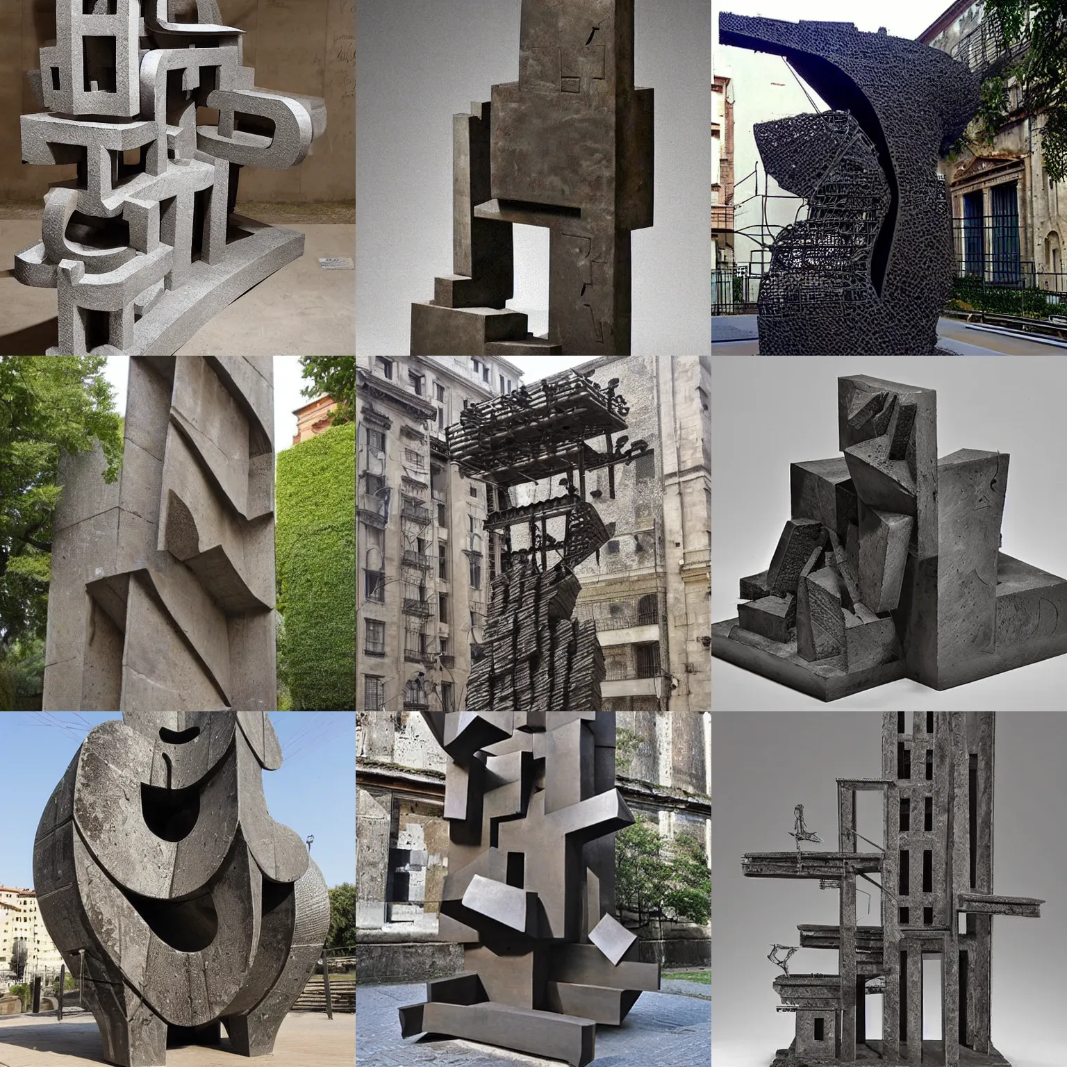 Prompt: Award-winning sculpture by ((((Eduardo Chillida and)))) Giovanni Battista Piranesi. Made of steel