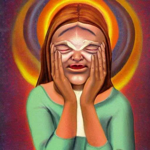 Image similar to girl crying with god eye, surrealism, no text