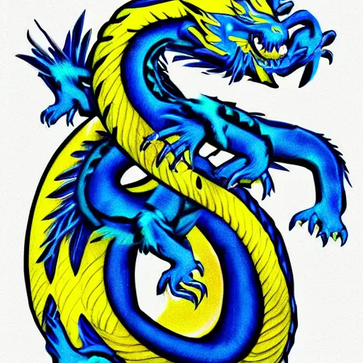 Image similar to illustration neon blue and yellow chinese dragon. trending on artstation