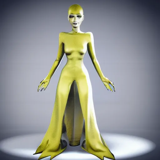 Image similar to “photo portrait the most beautiful alien girl in the world. I can’t believe how she’s beautiful. She is in gorgeous haut couture dresses. Unreal engine 5 ”