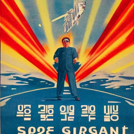 Image similar to [North Korean space mission, 1950 poster, very detailed, cinematic lighting, matte, sharp, photography]