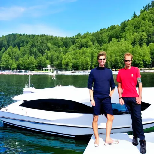 Image similar to two handsome men in their expensive yatch one fine summer day in Oslo