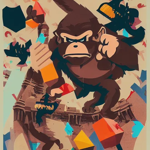 Image similar to Donkey Kong painting by Sachin Teng, asymmetrical, Organic Painting , Hard Light and long shadows, Matte Painting, geometric shapes, hard edges, graffiti, street art, 300 dpi :2 by Sachin Teng:4