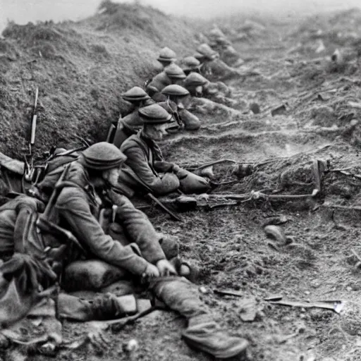 Image similar to 4k cinematic photograph Battle of the Somme 1916