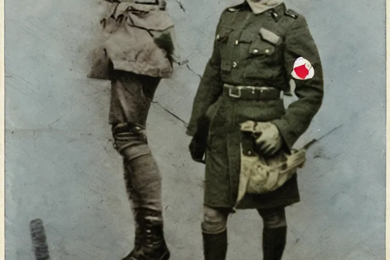 Image similar to Luigi as a world war I soldier, photograph, colorized, damaged