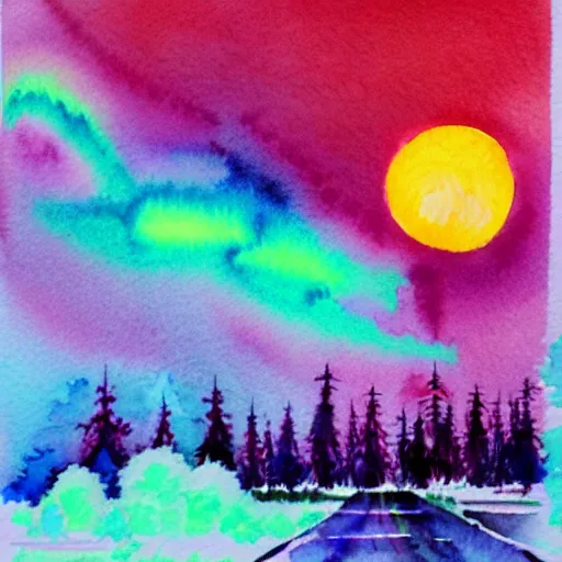 Image similar to winter synthwave watercolor watercolor