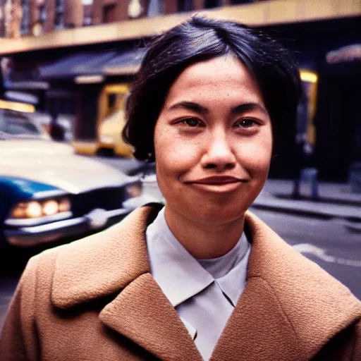 Image similar to medium format portrait of a woman in new york by street photographer, 1 9 6 0 s, stunning portrait featured on unsplash, photographed on colour expired film