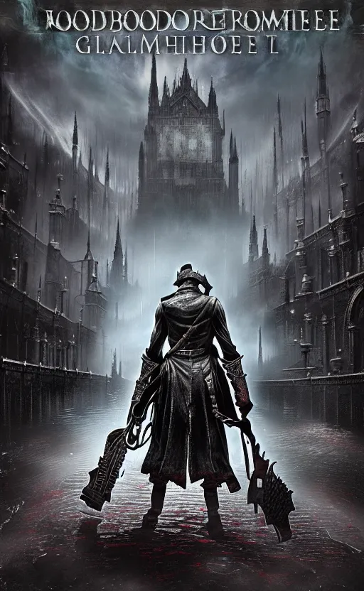 Prompt: bloodborne - themed super mario title, cover game art