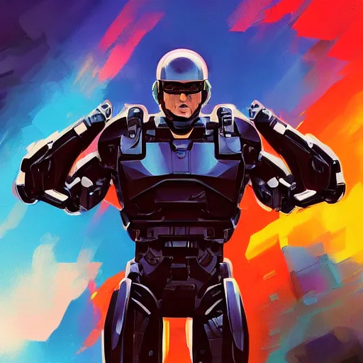 Prompt: dwayne johnson is robocop, digital painting, artstation, ristan eaton, victo ngai, artgerm, rhads, ross draws, anime styled