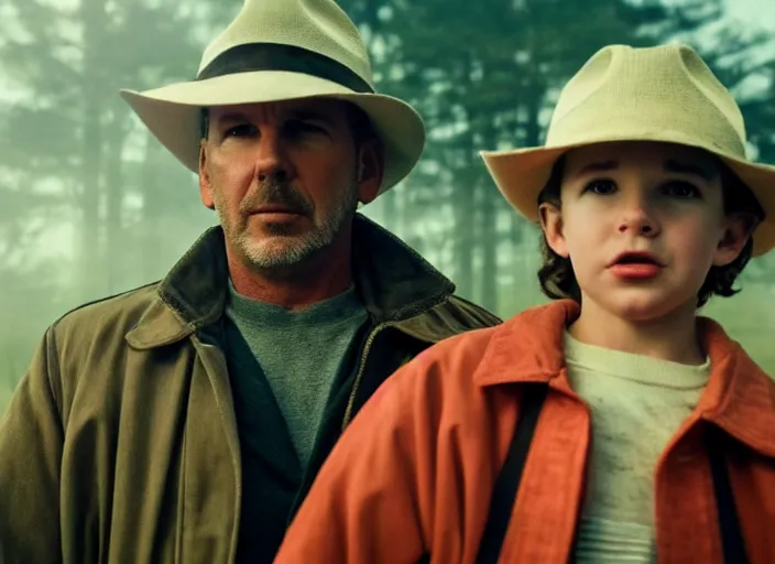 Image similar to film still of!!!!! kevin costner!!!!! as jim hopper in stranger things, 4 k