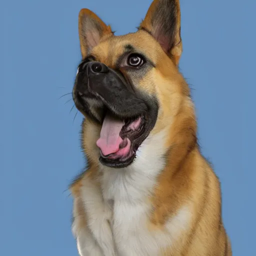 Prompt: a photograph of a dog in blue studio backlighting, digital art