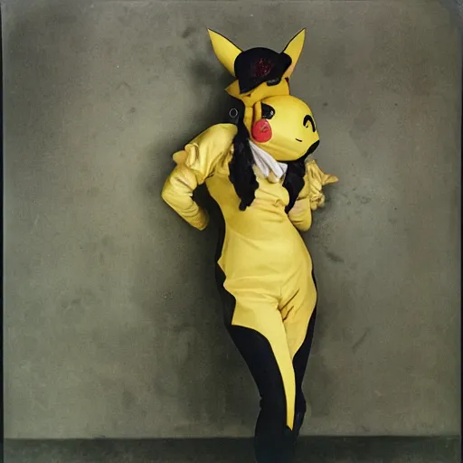 Image similar to elegant woman dressed up as pikachu, art photo by Annie Liebovitz and Alphonse Mucha