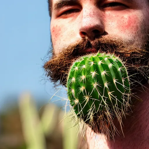 Image similar to cactus grown on man's face instead of beards, 5 0 mm