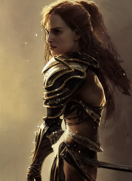 Image similar to young natalie portman, legendary warrior, warframe, lord of the rings, tattoos, decorative ornaments, battle armor, carl spitzweg, ismail inceoglu, vdragan bibin, hans thoma, greg rutkowski, alexandros pyromallis, cute, perfect face, detailed, sharply focused, centered, rule of thirds, photorealistic shading